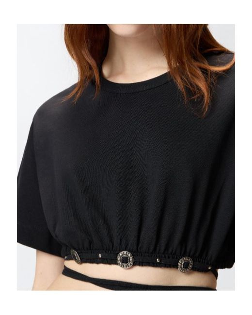 Pinko Black Lace-Up Cropped T-Shirt