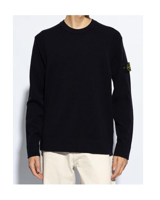 Stone Island Blue Compass-Motif Wool Sweatshirt for men