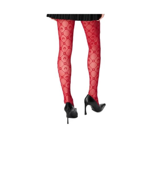 MARINE SERRE Red All-Over Moon Printed High-Waisted Tights