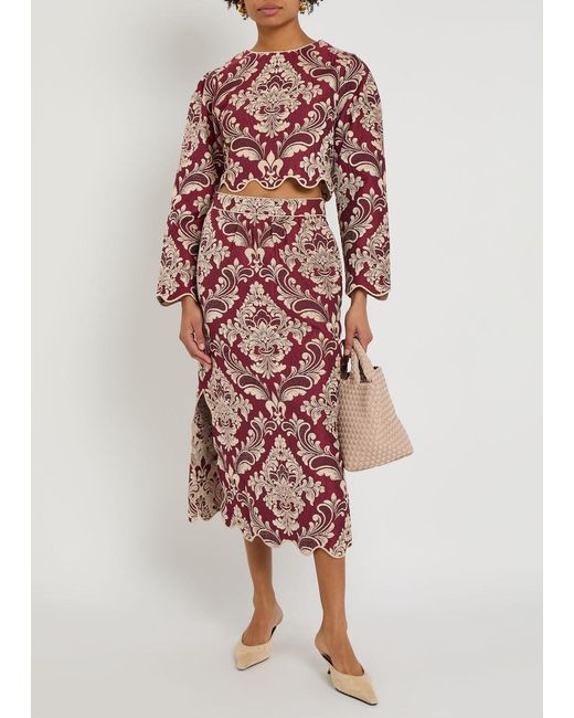 Farm Rio Red Jacquard Woven Crop Top