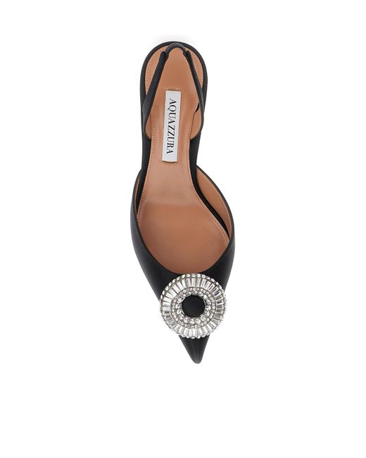 Aquazzura Black Embellished Hoop Slingback Pumps