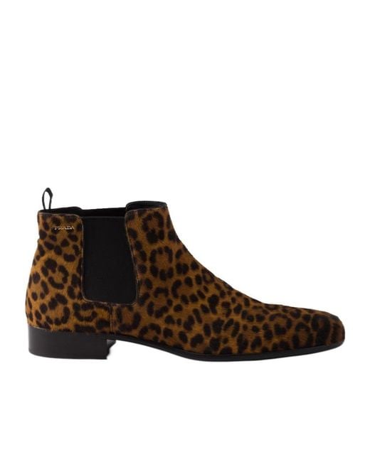 Prada Brown Printed Leather Booties