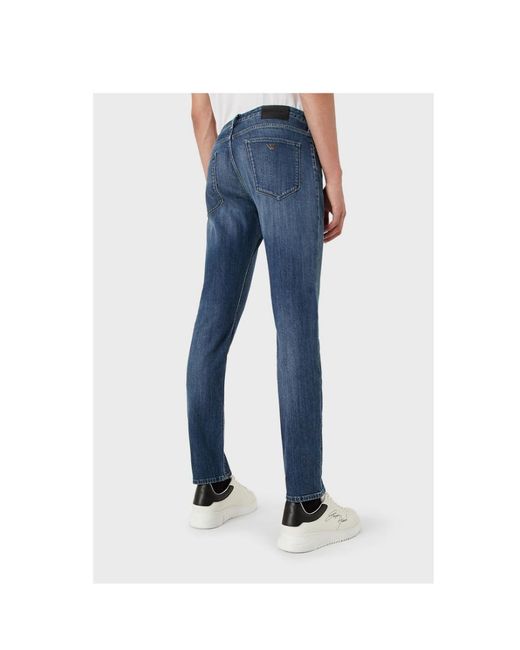 Emporio Armani Blue Mid-Rise Contrast Stitched Jeans for men