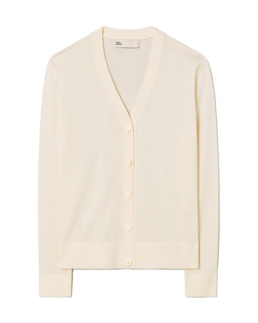 Tory Burch White V-Neck Button-Up Cardigan
