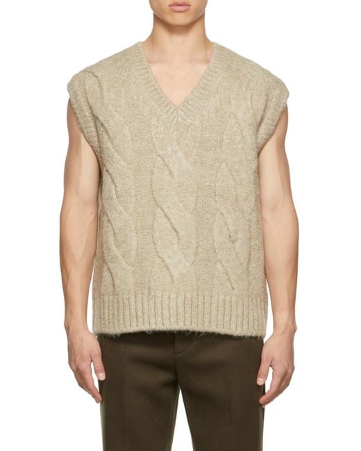 we11done Natural Cable-Knit V-Neck Vest for men
