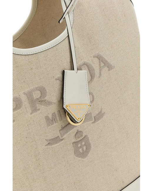 Prada Natural Logo-Detailed Large Top Handle Bag