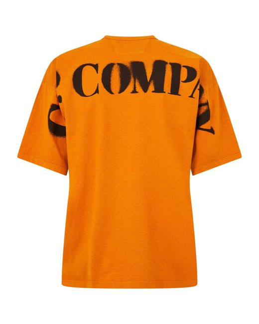 C P Company Orange Logo Crew Neck T-Shirt for men