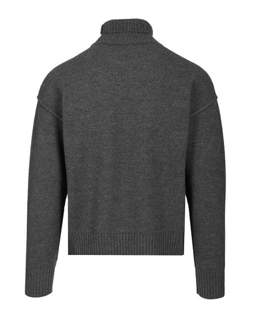 AMI Gray Heart-Logo Turtleneck Sweater for men