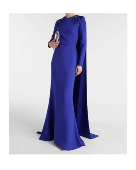 Safiyaa Blue Ginevra Embellished Caped Gown