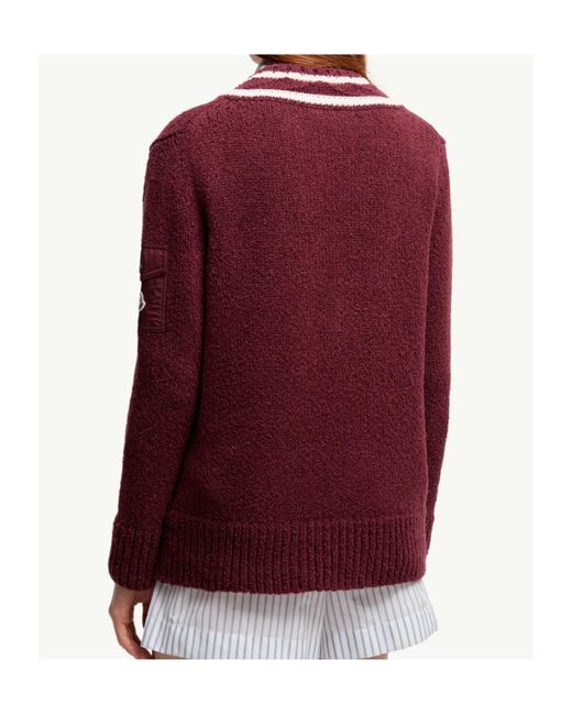 Moncler Red V-Neck Knitted Jumper