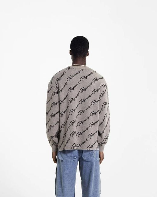 Represent Gray Long-Sleeved Jacquard Sweater With Round Neck for men