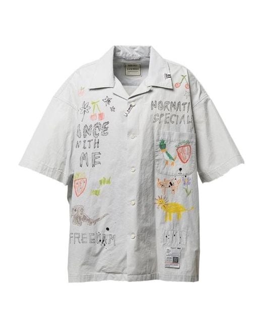 Maison Mihara Yasuhiro Gray Drawing Printed Buttoned Shirt for men