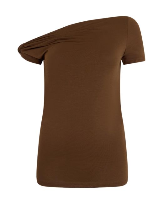 7 For All Mankind Brown Asymmetric Knot T-Shirt