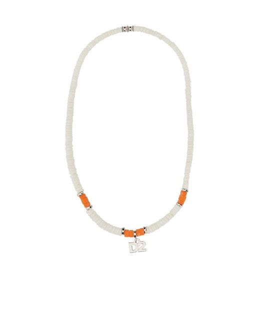 DSquared² White Logo-Charm Beaded Necklace