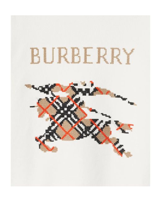 Burberry White Logo Embroidered Checked Sweatshirt for men