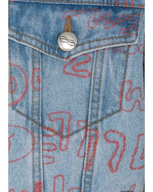 we11done Blue Graffiti Print Denim Jacket for men