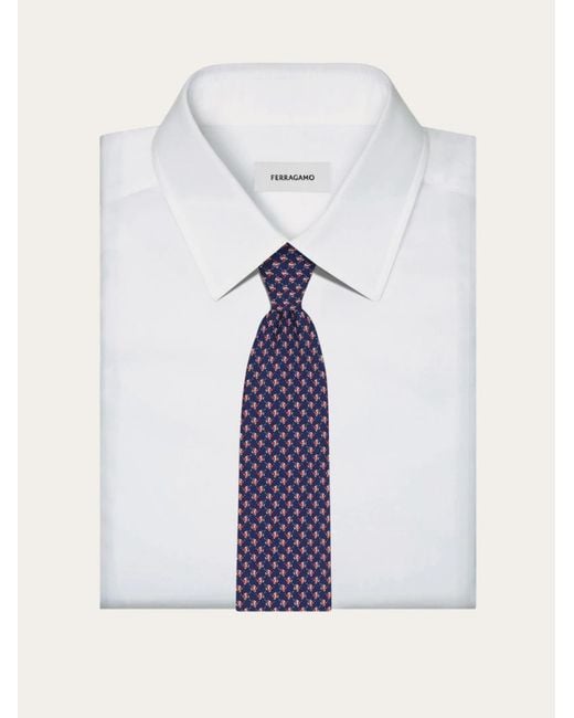 Ferragamo Blue Mini Fish Print Silk Tie for men