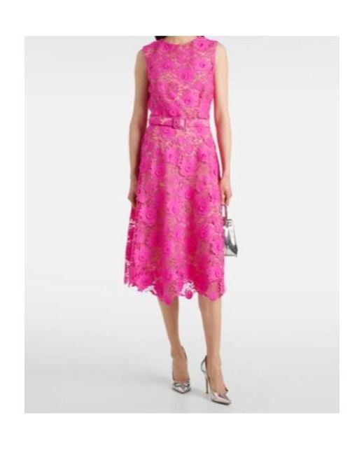 Oscar de la Renta Pink Floral Lace Midi Dress