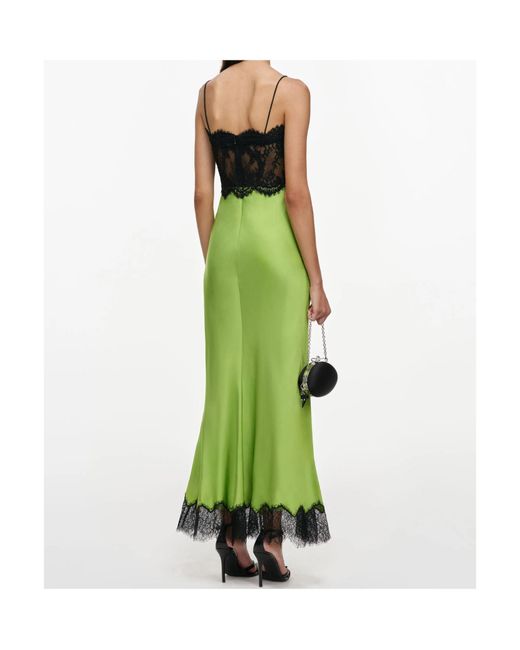 Self-Portrait Green Satin Lace Midi Dress