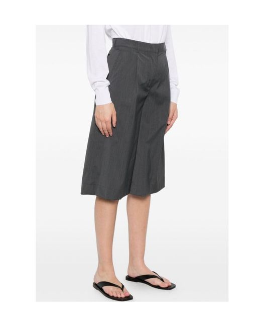 Herno Gray Pleated Wide-Leg Shorts