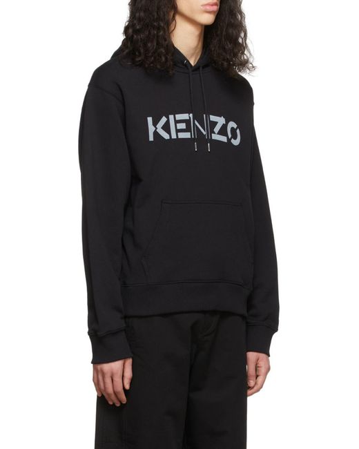 KENZO Blue Logo Print Hooded Sweatshirt for men