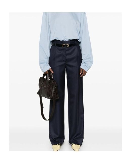 Prada Blue Pleated Belted Trousers