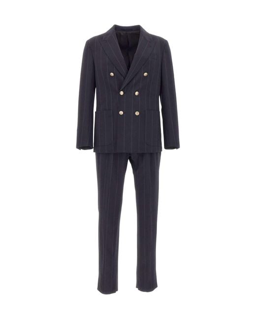 Eleventy Blue Pinstripe Double-Breasted Suit for men