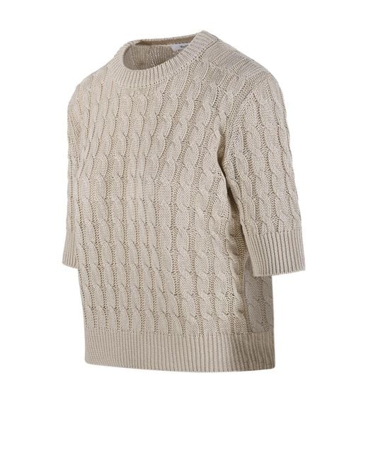 Max Mara White Cable Knit Short-Sleeve Sweater