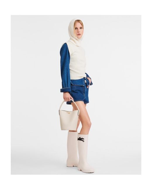 Longchamp Natural Épure Logo Embossed Small Bucket Bag