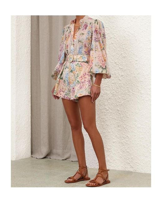 Zimmermann Natural Halliday Tuck High Waist Shorts