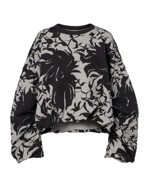 Dries Van Noten Black Draped Floral Cotton Jersey Sweatshirt