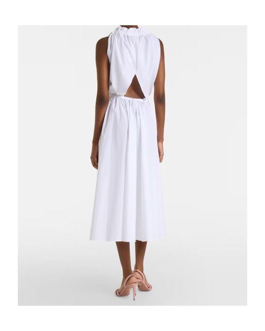 Patou White Gathered Cotton Midi Dress