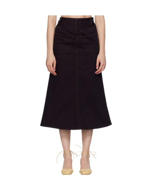 MM6 by Maison Margiela Black Overdyed Reversed Denim Midi Skirt