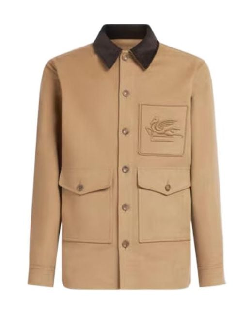 Etro Natural Pegaso Embroidered Flap Pocket Jacket for men