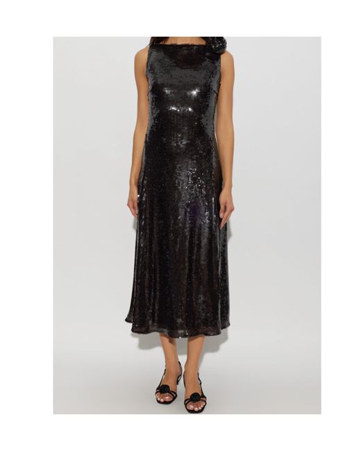 ROTATE BIRGER CHRISTENSEN Black Sequins Midi Flared Dress