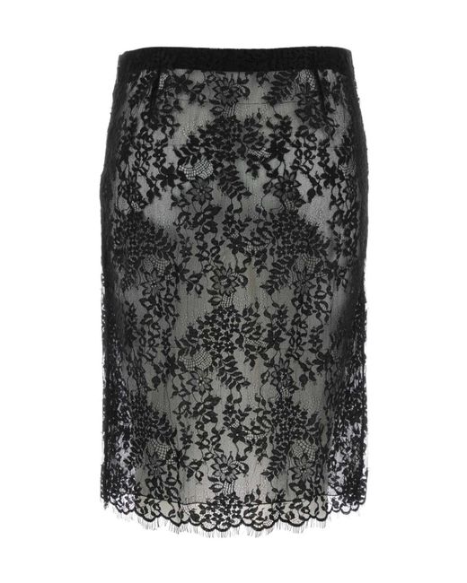 Saint Laurent Black Midi Silk Skirt