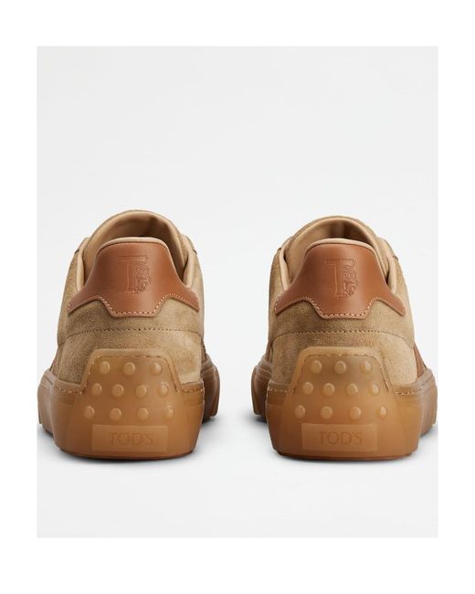 Tod's Brown Logo Embossed Panelled Sneakers for men