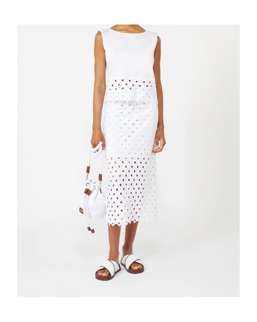 Max Mara White Bchmaggio Broderie-Anglaise-Detail Top