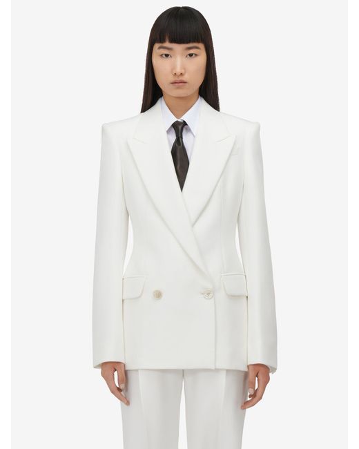 McQueen White Pleated Turn-Up Trousers