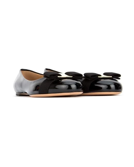 Ferragamo Black Varina Patent Leather Ballerina Shoes