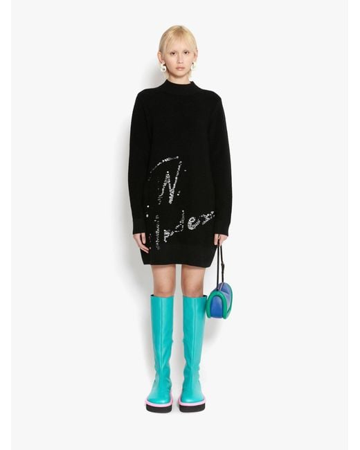 J.W. Anderson Black Sequins-Logo Knitted Minidress