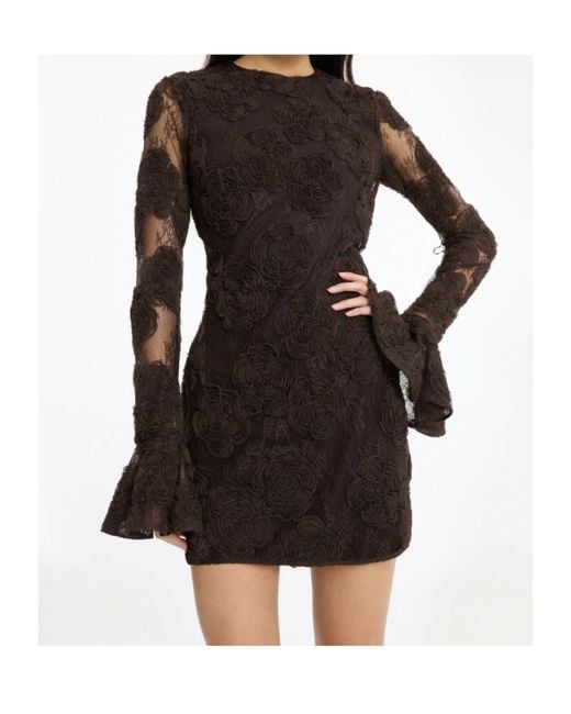 ROTATE BIRGER CHRISTENSEN Black Rositana 3D Floral Lace Mini Dress