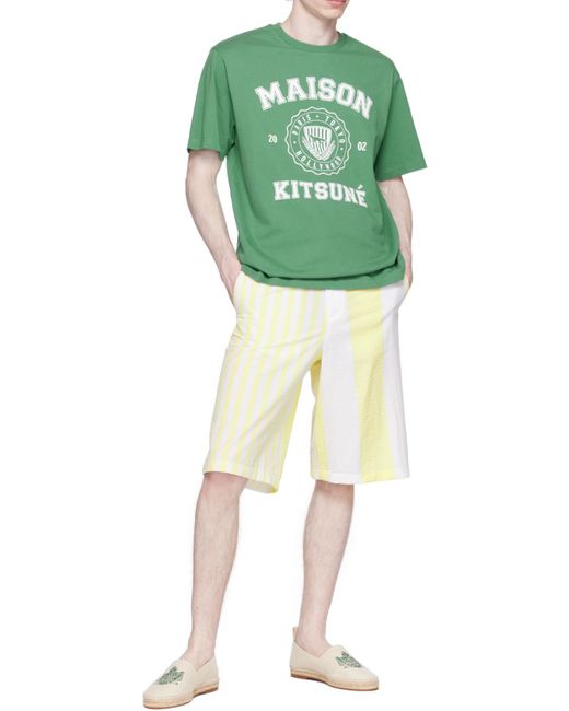 Maison Kitsuné Green Logo-Print Cotton T-Shirt for men