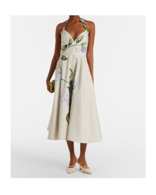Oscar de la Renta White Floral Faille Cocktail Dress