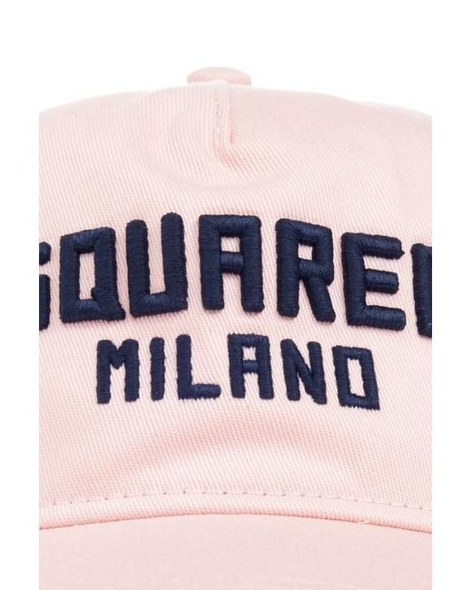 DSquared² Pink Logo Lettering Distressed Baseball Cap