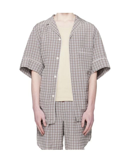 Hed Mayner Gray Plaid Short-Sleeved Shirt for men