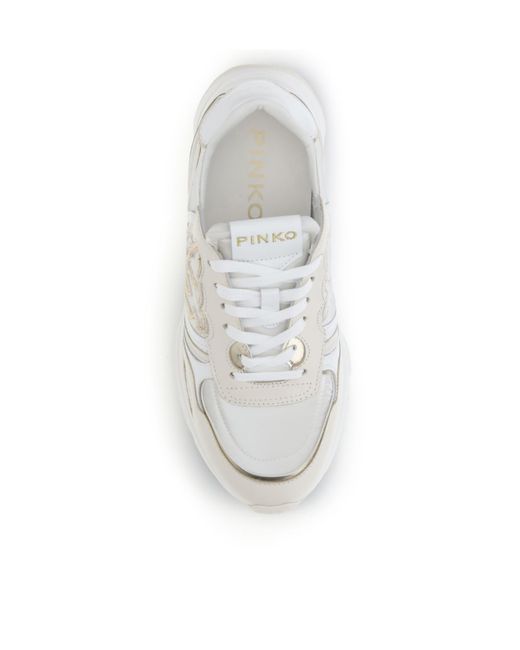 Pinko White Round-Toe Lace-Up Sneakers