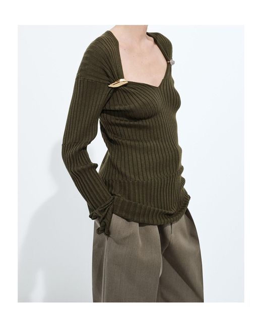 Bottega Veneta Green Cashmere And Silk Rib Sweater