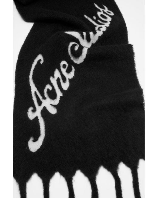 Acne Black Logo-Detail Fringe Scarf