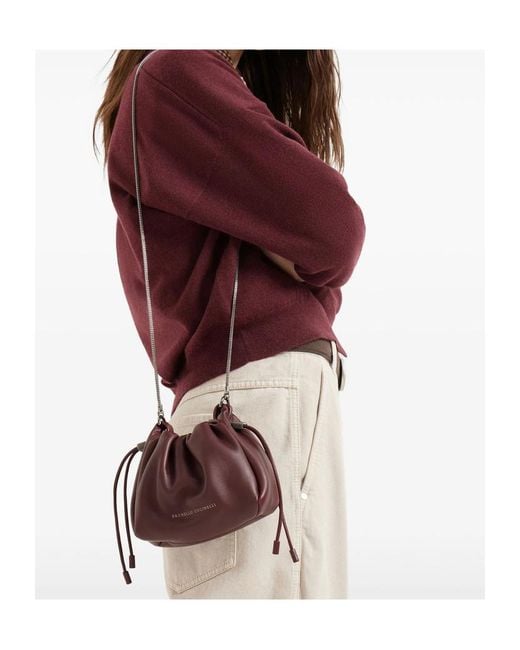 Brunello Cucinelli Brown Mellow Drawstring Small Bucket Bag